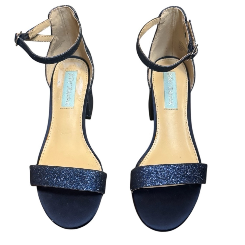 BETSEY JOHNSON Rhinestone Crystal Heels Sandals Blue Women's SZ 5 EUC